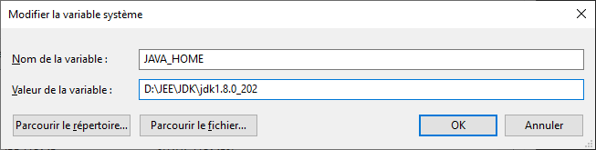 Variable d'environnement JAVA_HOME