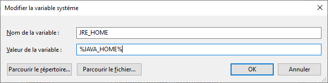 Variable d'environnement JAVA_HOME